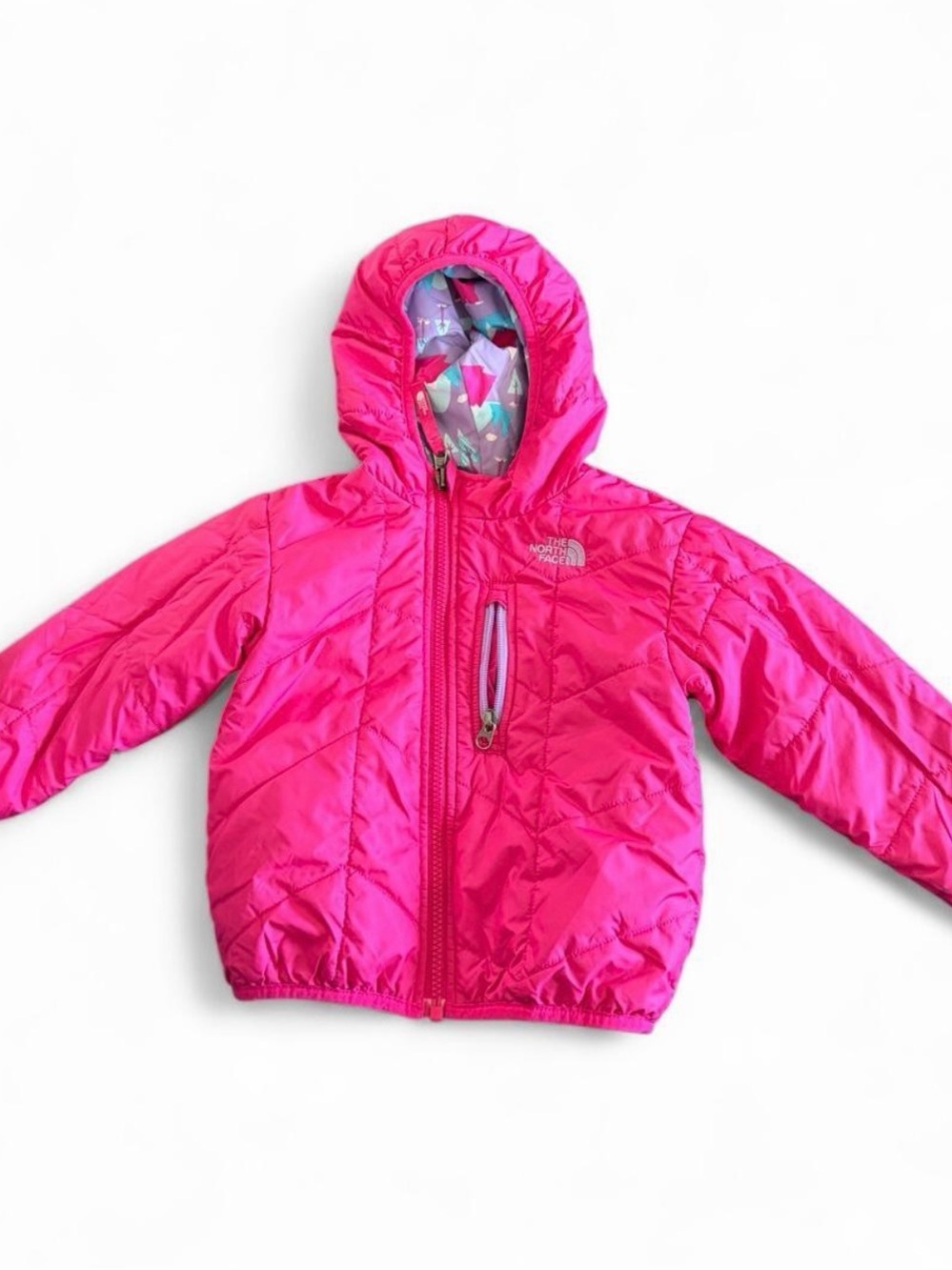 The North Face Girls Bright Pink Hooded Puffer Jacket
